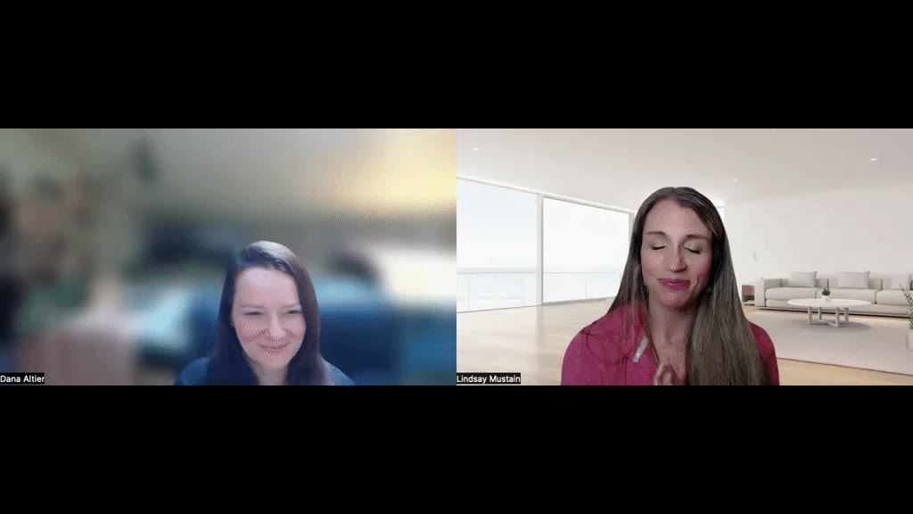 Dana on a call with Lindsay Mustain